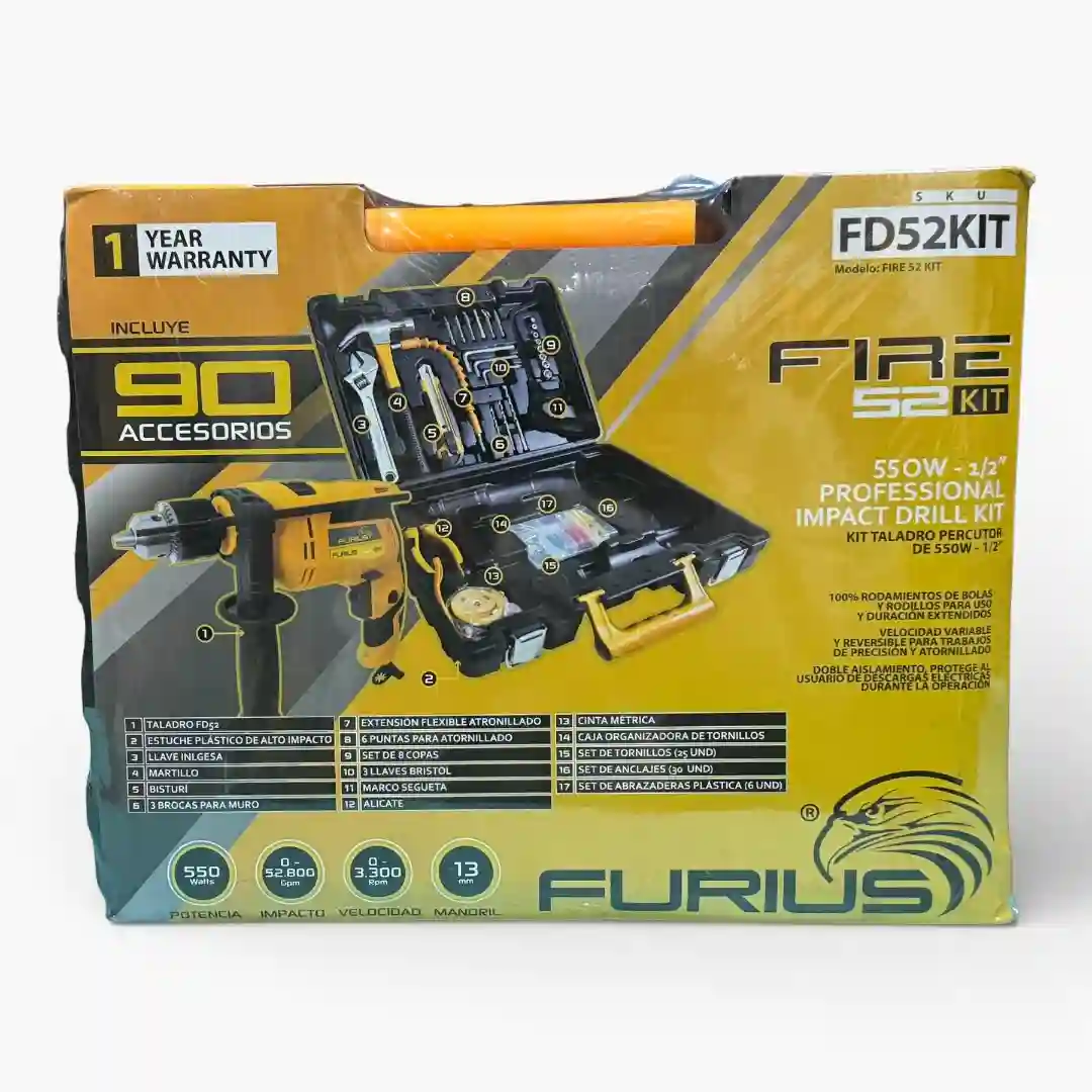 KIT DE TALADRO FURIUS 550W FD52KIT-01 KIT DE TALADRO FURIUS 550W FD52KIT - Imagen 1