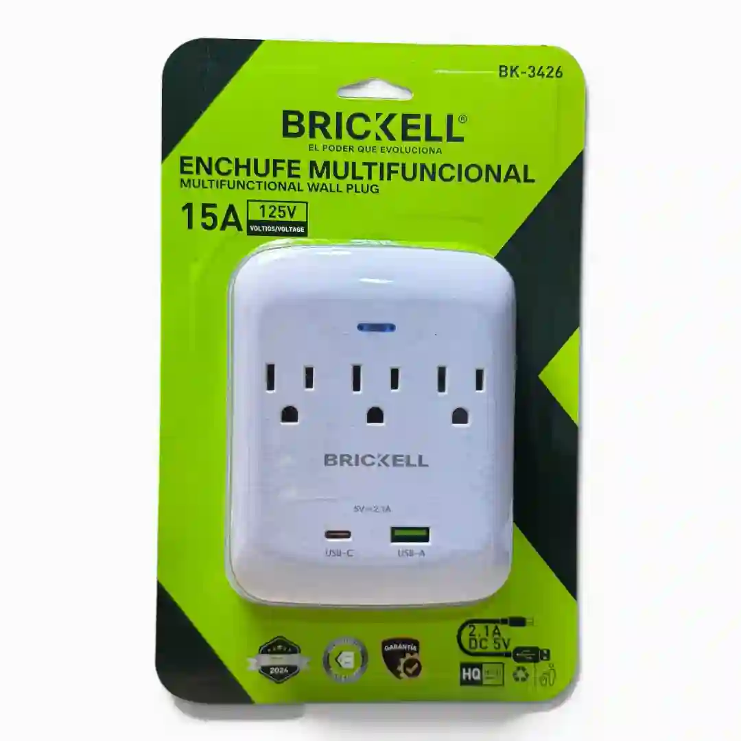 TOMA SOBREPONER X 3 SALIDAS + USB + TIPO C BRICKELL BK-3426-01 TOMA SOBREPONER X 3 SALIDAS + USB + TIPO C BRICKELL BK-3426 - Imagen 1