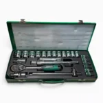 JUEGO DE COPAS CON RACHE 1/2 X 24PCS CON BARBIQUI y/o VOLVEDOR CAJA VERDE METÁLICA GRANDE XINRAN GERMANY XR-24H XR-24W